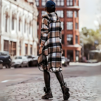 Pleun - Trendige karierte Damen Strickjacke