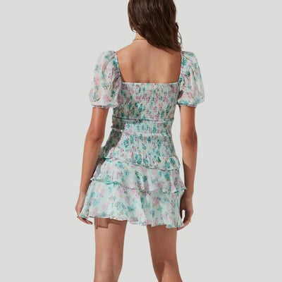 Fioby - Florales Rüschen-Minikleid mit Puffärmeln