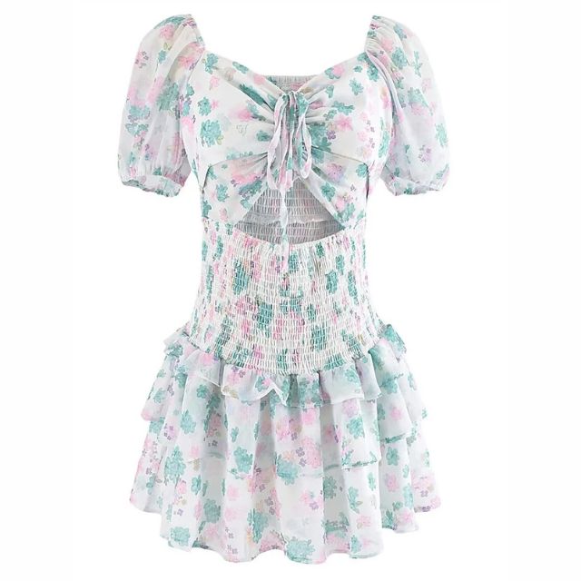 Fioby - Florales Rüschen-Minikleid mit Puffärmeln