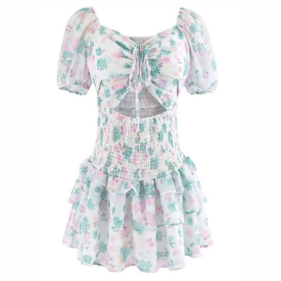 Fioby - Florales Rüschen-Minikleid mit Puffärmeln