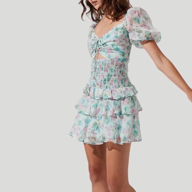 Fioby - Florales Rüschen-Minikleid mit Puffärmeln