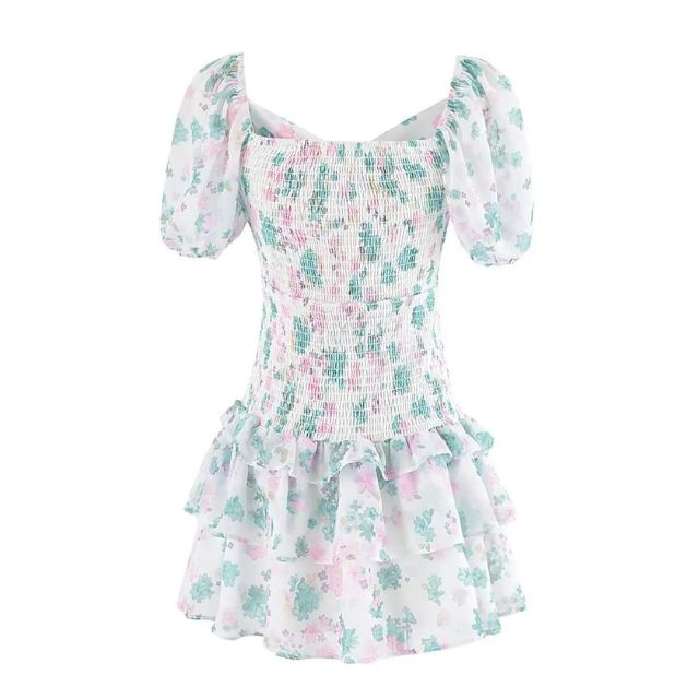 Fioby - Florales Rüschen-Minikleid mit Puffärmeln