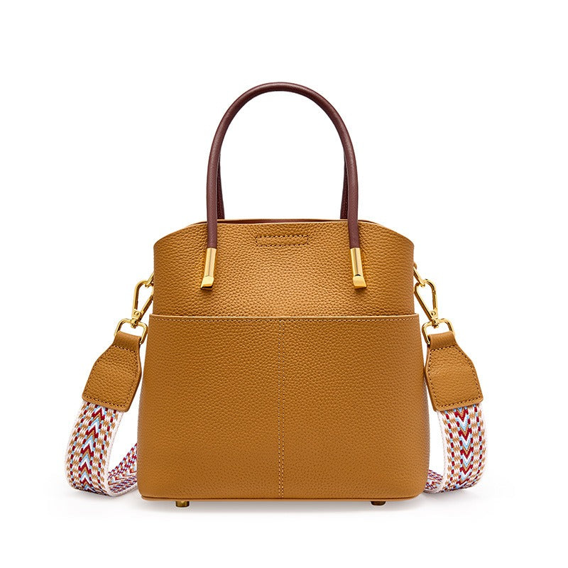 Damen-Eimertasche aus genarbtem Leder mit doppeltem Henkel - Emilia