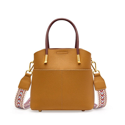 Damen-Eimertasche aus genarbtem Leder mit doppeltem Henkel - Emilia