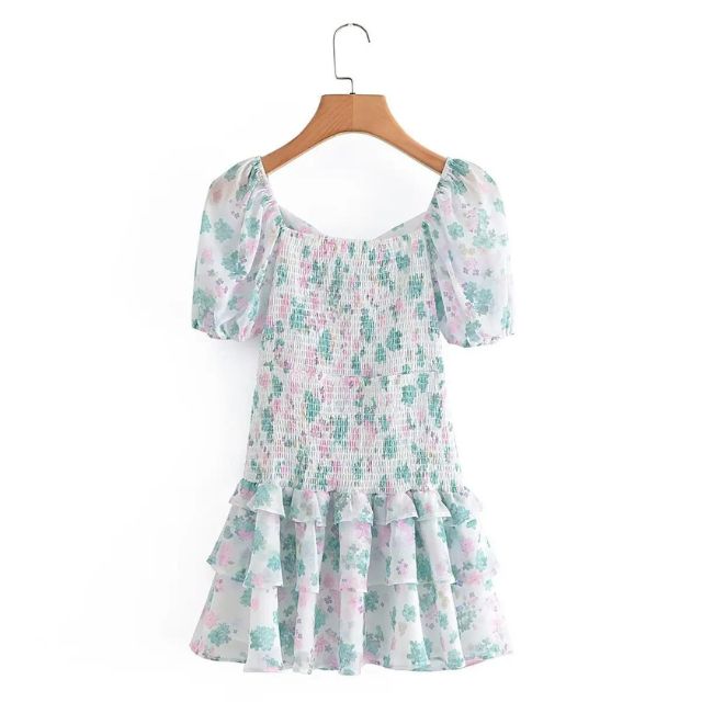 Fioby - Florales Rüschen-Minikleid mit Puffärmeln