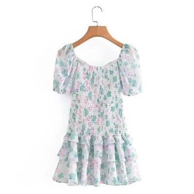 Fioby - Florales Rüschen-Minikleid mit Puffärmeln
