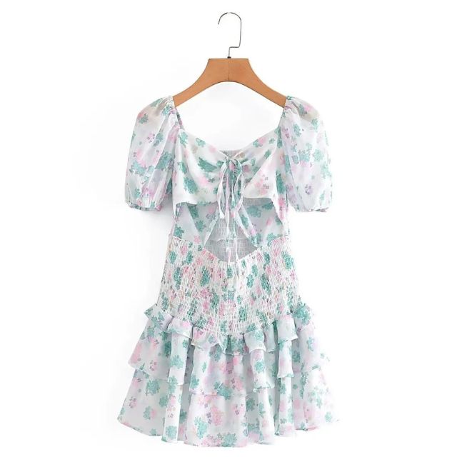 Fioby - Florales Rüschen-Minikleid mit Puffärmeln