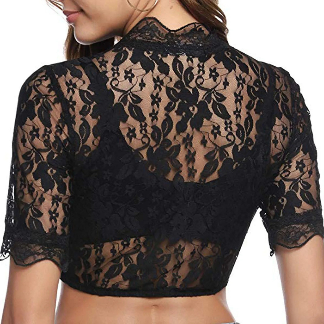 Dirndlbluse Damen Spitze V-Ausschnitt Kurzarm - Liesel