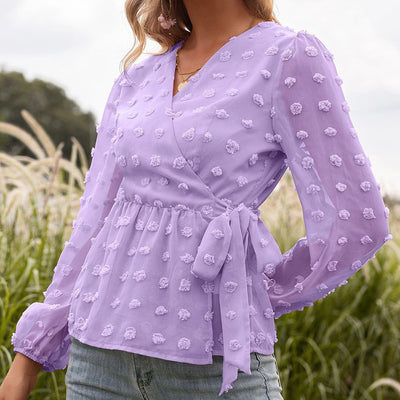 Anita - Frühlingsbluse aus Jacquard-Spitze mit V-Ausschnitt für Damen
