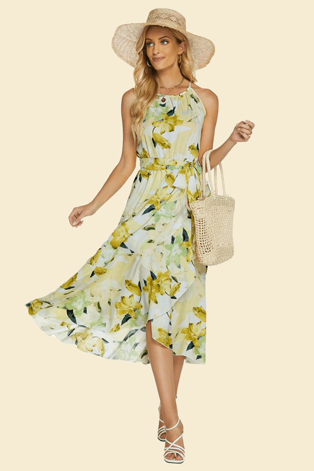 Holle - Ausgestelltes Neckholder-Midikleid mit Schlitz