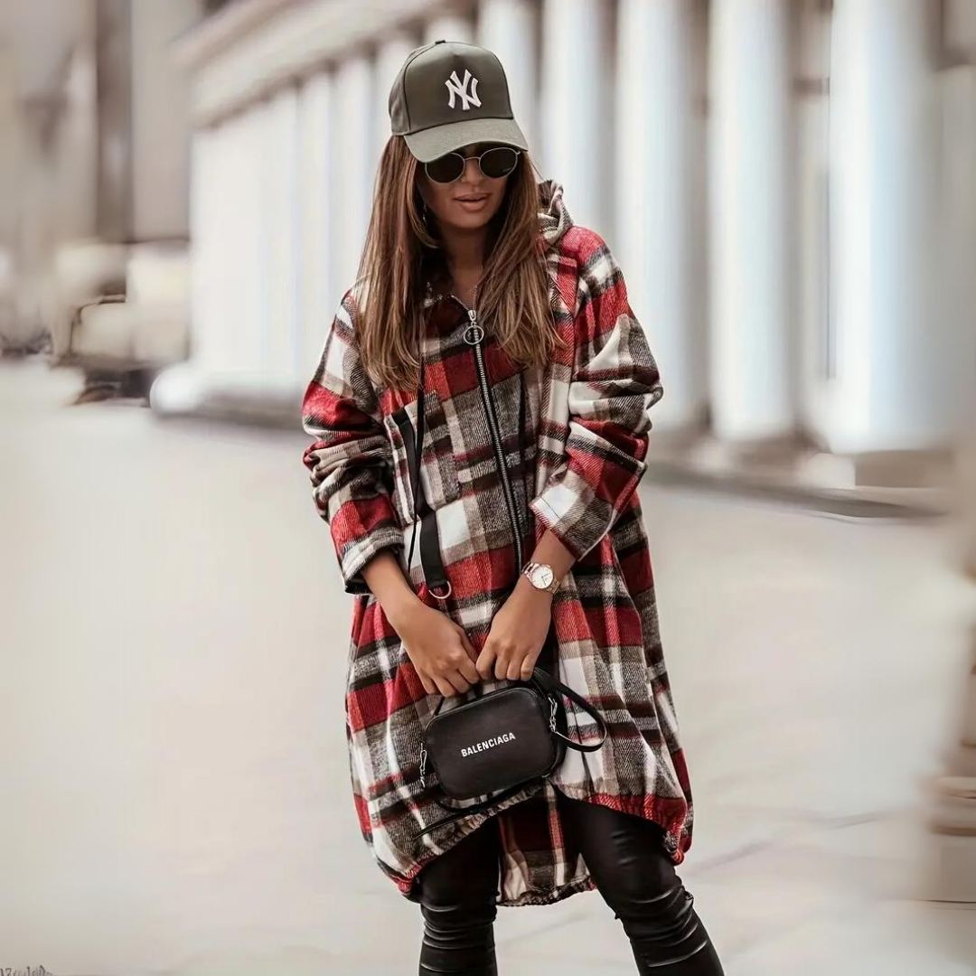 Pleun - Trendige karierte Damen Strickjacke