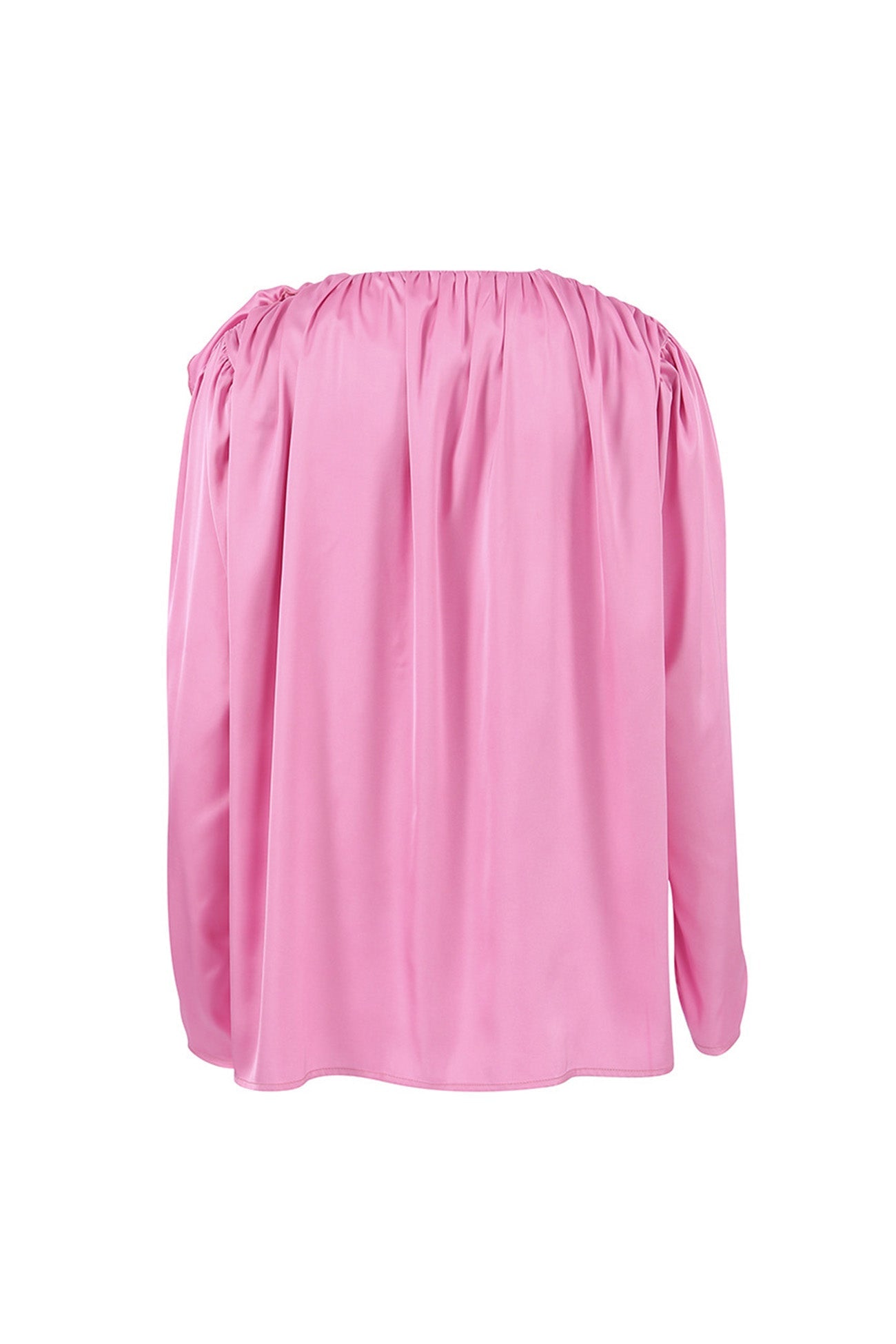 Victoria - Rosafarbene Bluse mit gerafftem V-Ausschnitt und floraler Spitze