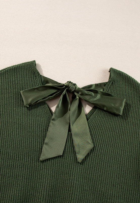 Blanche - Langärmeliger Pullover mit V-Ausschnitt und Rückenverknüpfung