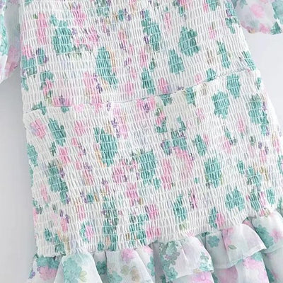 Fioby - Florales Rüschen-Minikleid mit Puffärmeln