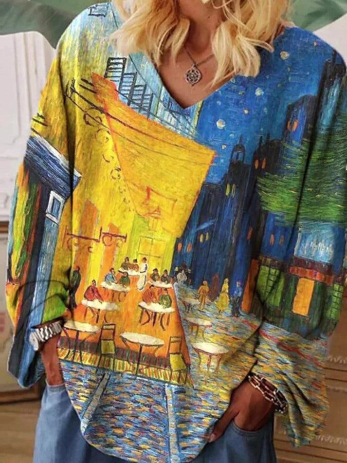 Van Gogh Kunst V-Neck T-Shirt – Lockerer Schnitt und stilvolles Design