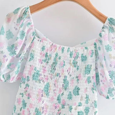 Fioby - Florales Rüschen-Minikleid mit Puffärmeln