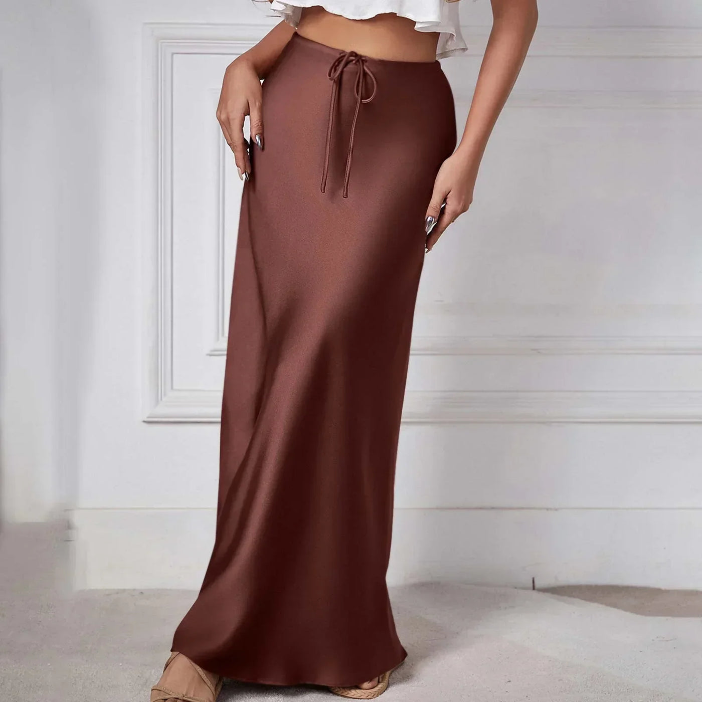 Satinrock mit hoher Taille und Schleifen, elegant und trendy - Camille