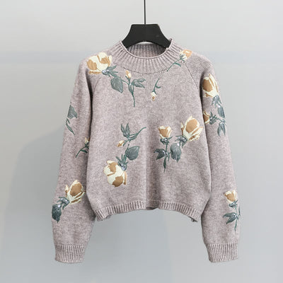 Damenstrickpullover mit Blumenstickerei - Adrienne