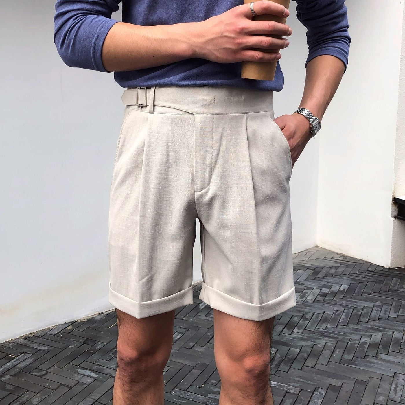 Herren Shorts mit hoher Taille und eleganten Falten - Lorenzo