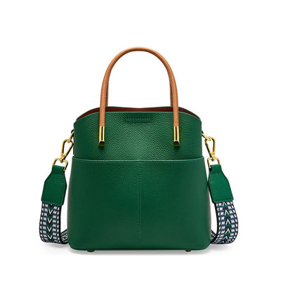 Damen-Eimertasche aus genarbtem Leder mit doppeltem Henkel - Emilia