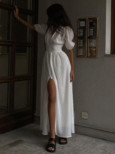 Elsie - Frenchy Langes Kleid mit Knopfleiste