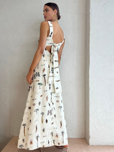 Aroa - Langes geknotetes Kleid mit tropischem Muster