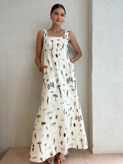 Aroa - Langes geknotetes Kleid mit tropischem Muster