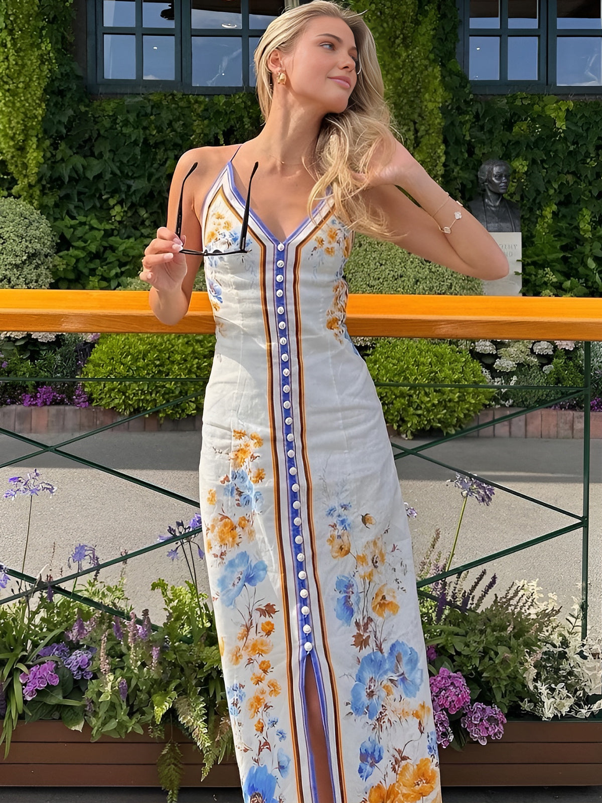 Keira - Lässiges langes Kleid mit Blumenmuster und Halfter