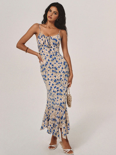 Lily - Geknotetes langes Kleid mit unregelmäßigem Saum und Blumendruck