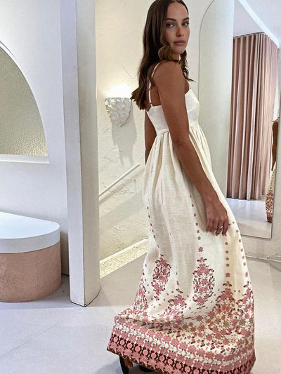 Olivia - Langes Kleid mit Spaghettiträger und Blumenmuster