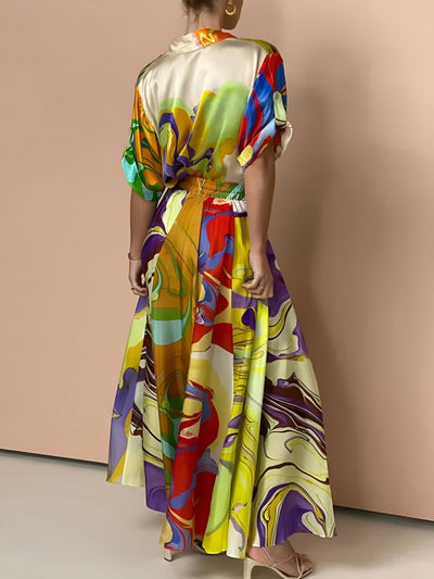 Samanta - Satin Print Kordelrock Set