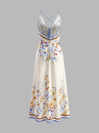 Keira - Lässiges langes Kleid mit Blumenmuster und Halfter