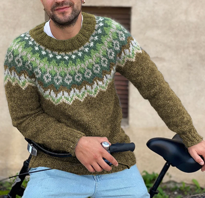 Silas - Vintage Strick-Jacquard-Pullover mit Rundhalsausschnitt