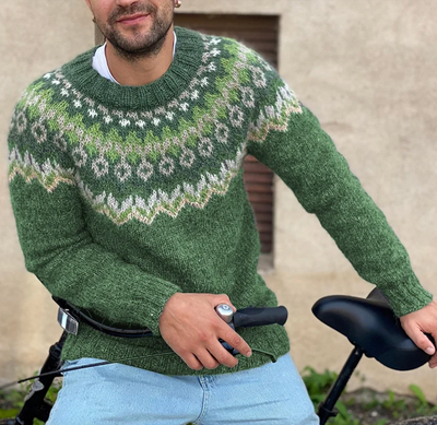Silas - Vintage Strick-Jacquard-Pullover mit Rundhalsausschnitt