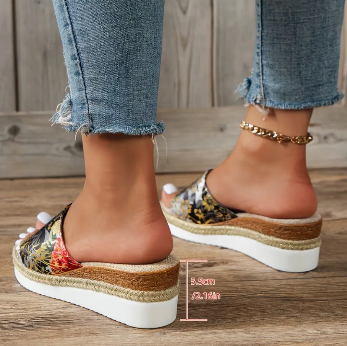 Femke - Damen-Keilabsatz-Sandalen mit Blumenmuster