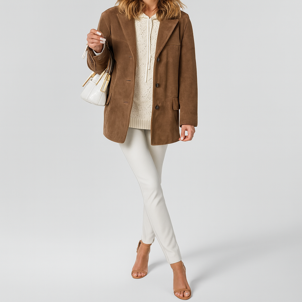 Braune Retro-Jacke mit langen Ärmeln und lockerer Passform - Alina