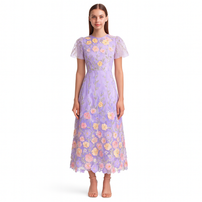 Besticktes florales langes Kleid Frau - Fiorella