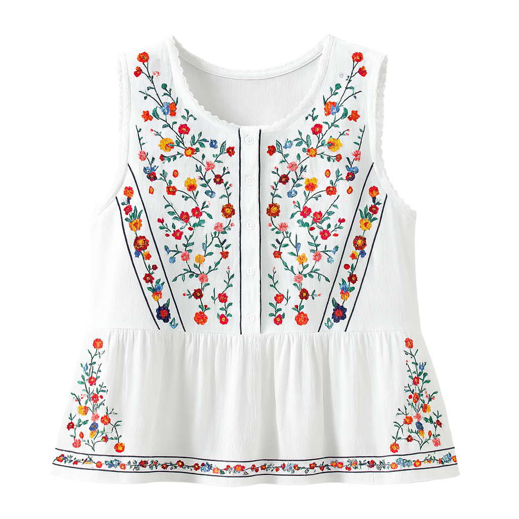 Ärmellose Bluse mit Blumenstickerei im Bohème-Stil - Alondra