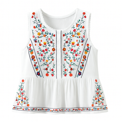 Ärmellose Bluse mit Blumenstickerei im Bohème-Stil - Alondra
