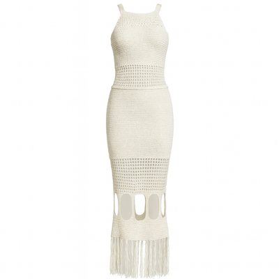 Langes durchbrochenes Strickkleid mit Neckholder - Selinne