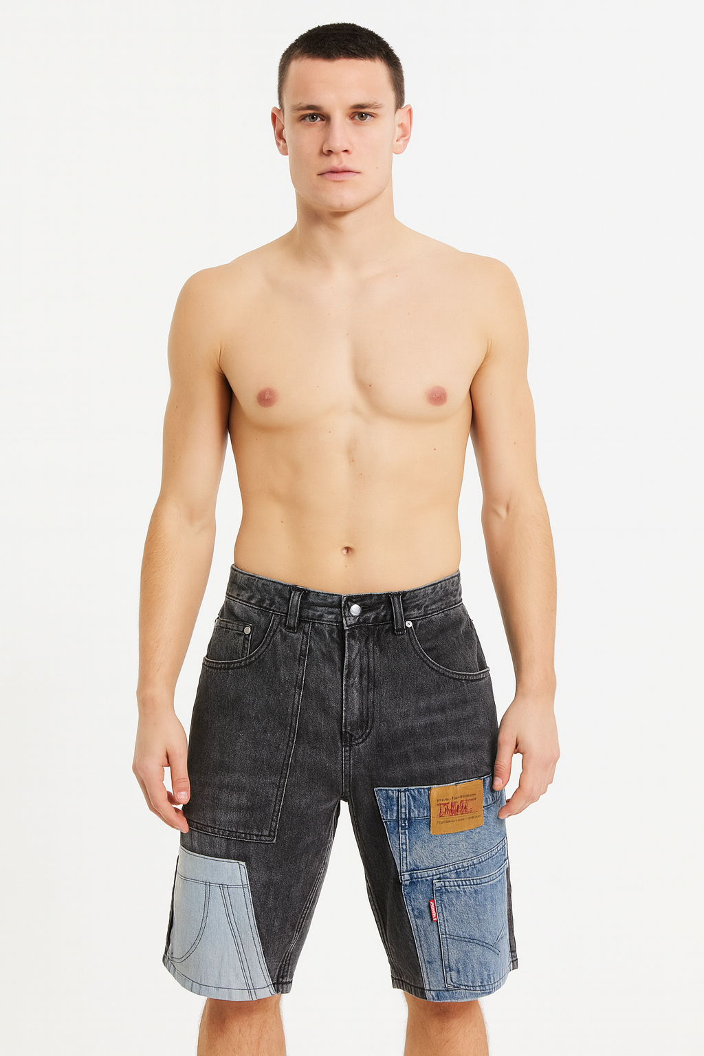 Bermudashorts aus Denim mit Patchworkmuster für Männer - Urban Edge