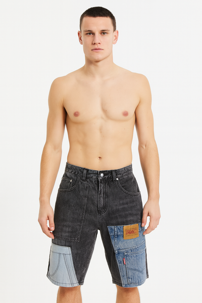 Bermudashorts aus Denim mit Patchworkmuster für Männer - Urban Edge