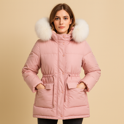 Damen-Steppmantel mit Kapuze mit Pelzeffekt - Althea