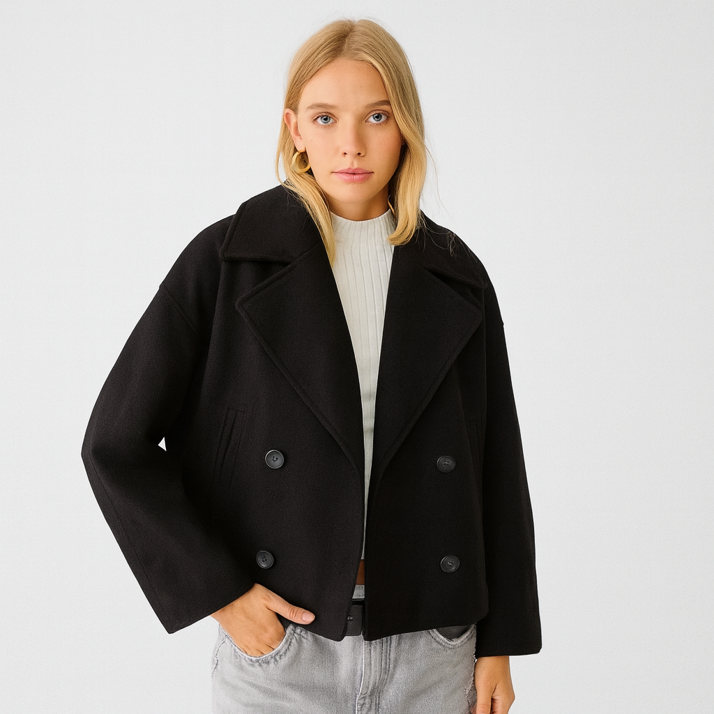 Kurze Damen-Wolljacke mit doppelreihigen Knöpfen - Heidi