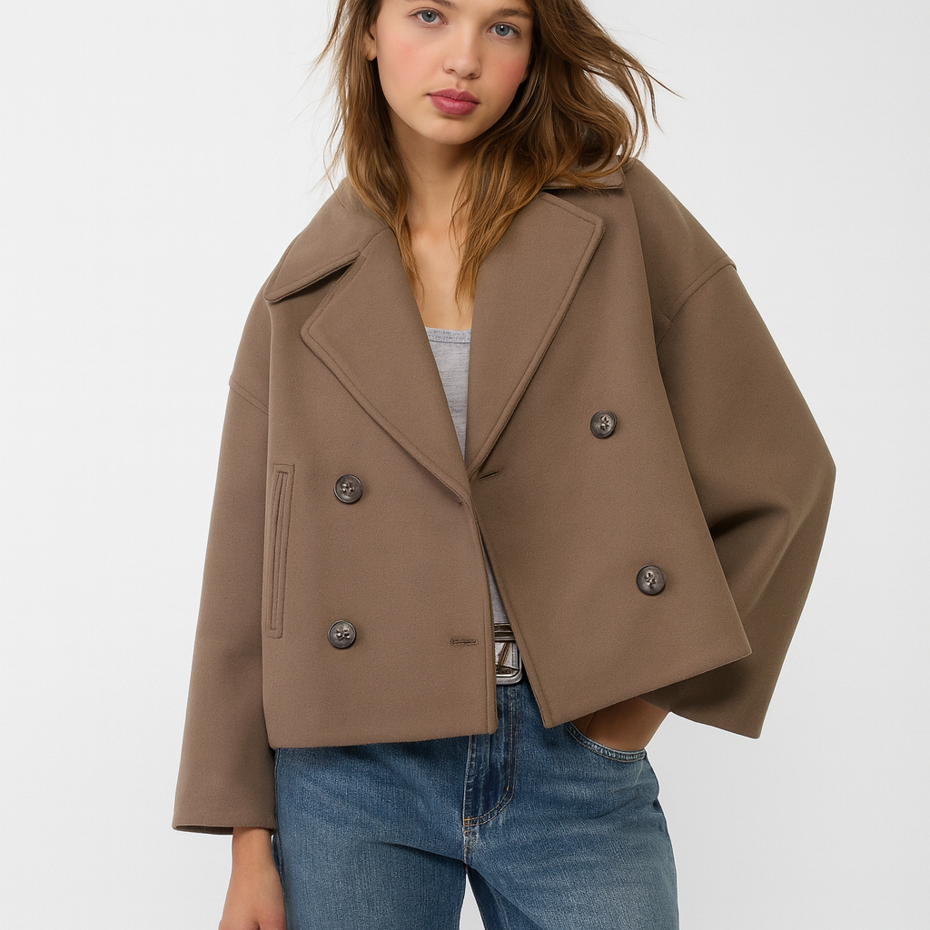 Kurze Damen-Wolljacke mit doppelreihigen Knöpfen - Heidi