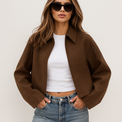 Kurze Wolljacke mit Reißverschluss für Damen - Sonia