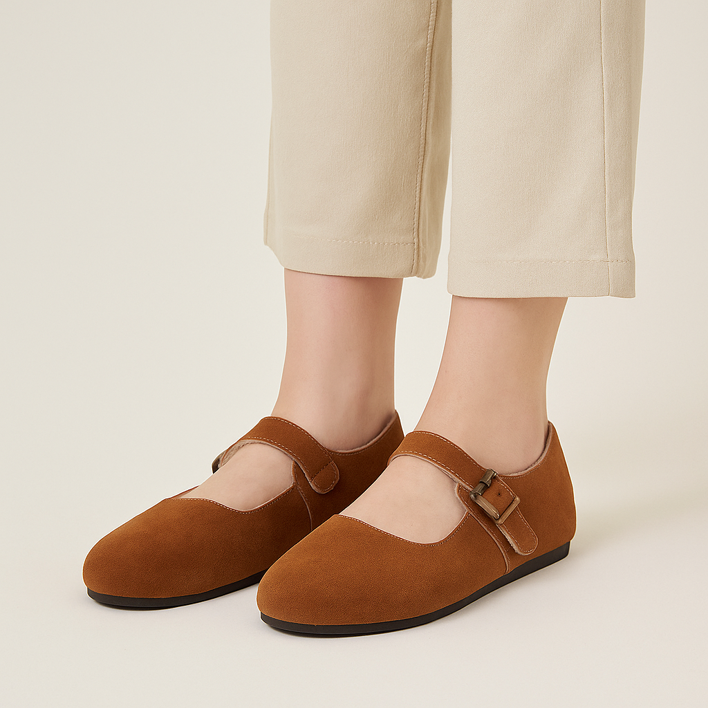 Flache Damenschuhe in Wildlederoptik mit Warmfutter - Alviera