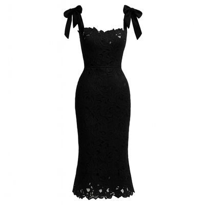 Tailliertes Kleid mit floraler Spitze und Schleifen - Roselina
