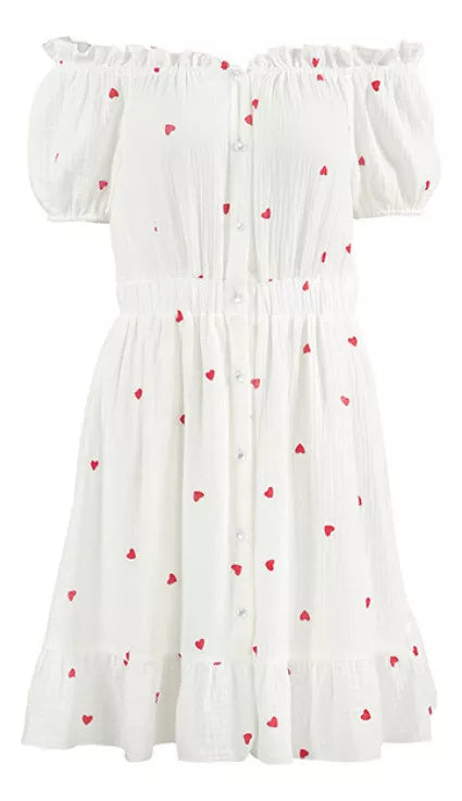 Amore - Hochtailliertes Kleid mit Puffärmeln und Herzmotiv