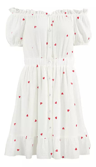 Amore - Hochtailliertes Kleid mit Puffärmeln und Herzmotiv